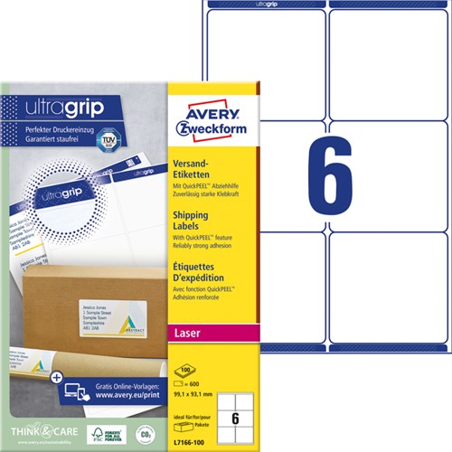 Etiket Avery L7166-100 99.1x93.1mm 600stuks wit-2
