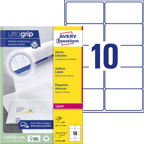 Etiket Avery L7173-100 99.1x57mm wit 1000 stuks-2