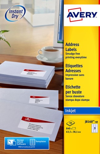 Etiket Avery J8160-40 63.5x38.1mm wit 840 stuks