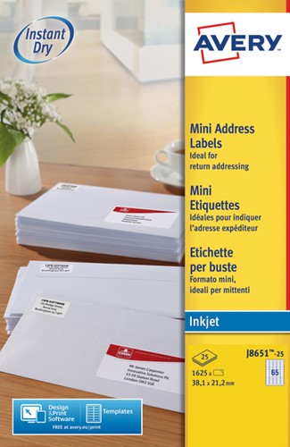 Etiket Avery J8651-25 38.1x21.2mm wit 1625 etiketten