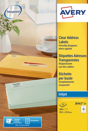 Etiket Avery J8562-25 99.1x33.9mm transparant 400 etiketten