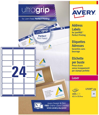 Etiket Avery L7159-250 63.5x33.9mm wit 6000 stuks-2