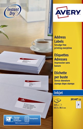 Etiket Avery J8160-10 63.5x38.1mm wit 210 stuks