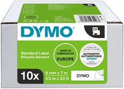 Labeltape Dymo LabelManager D1 polyester 9mm zwart op wit 10 stuks