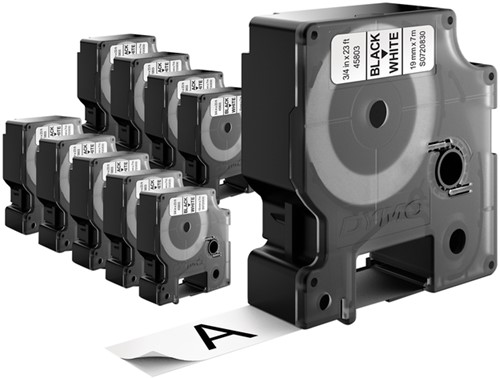 Labeltape Dymo LabelManager D1 polyester 19mm zwart op wit 10 stuks-13