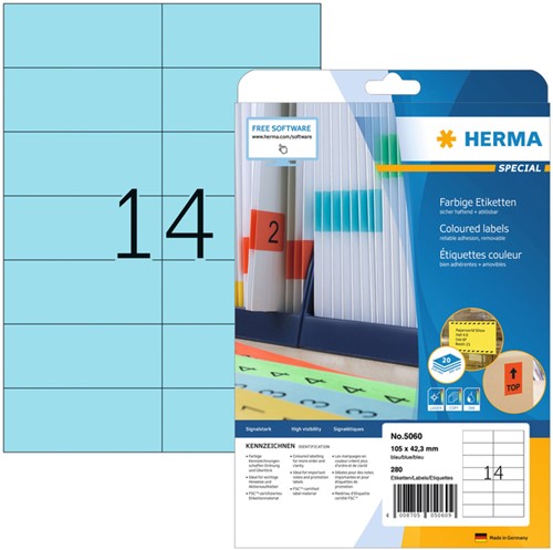 Etiket HERMA 5060 105x42.3mm verwijderbaar blauw 280 stuks