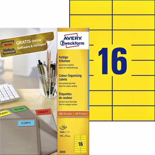 Etiket Avery 3455 105x37mm geel 1600 stuks