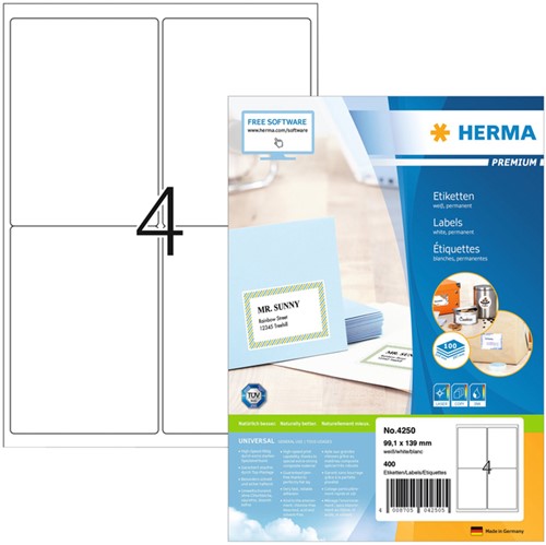 Etiket HERMA 4250 99.1x139mm premium wit 400 stuks