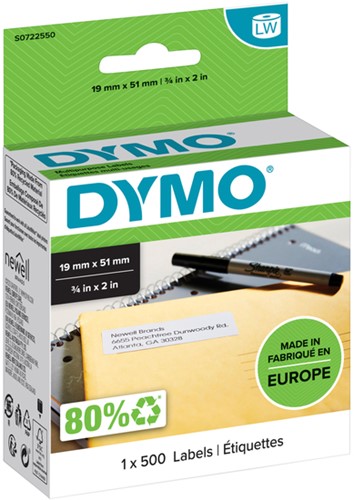 Etiket Dymo 11355 S0722550 19x51mm 1 rol á 500 stuks wit-2