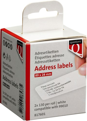 Labeletiket Quantore 99010 28x89mm adres wit 2 rollen-1