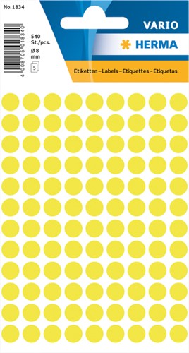 Etiket HERMA 1834 rond 8mm fluor geel 540 stuks