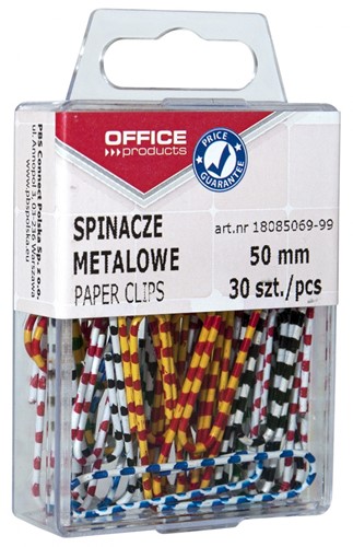 Metalen paperclips met gekleurde zebra coating, 50 mm, bakje met 30 stuks