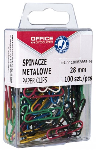 Paperclips met gekleurde coating, 28 mm, bakje met 100 stuks