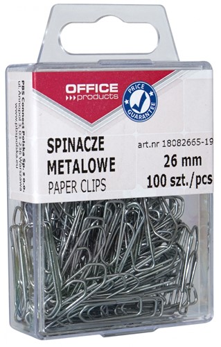 Metalen paperclips, 26 mm, bakje met 100 stuks