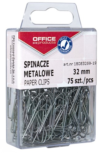 Metalen paperclips, 32 mm, bakje met 75 stuks