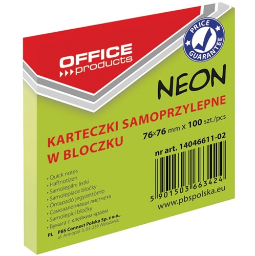 Memoblok, 76x76mm, neon groen, blok à 100 vel