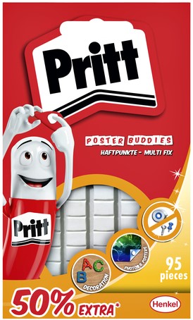 Poster Buddies Pritt, dubbelzijdige kleefpads voor oa posters, blister à 95 stuks - 50% gratis