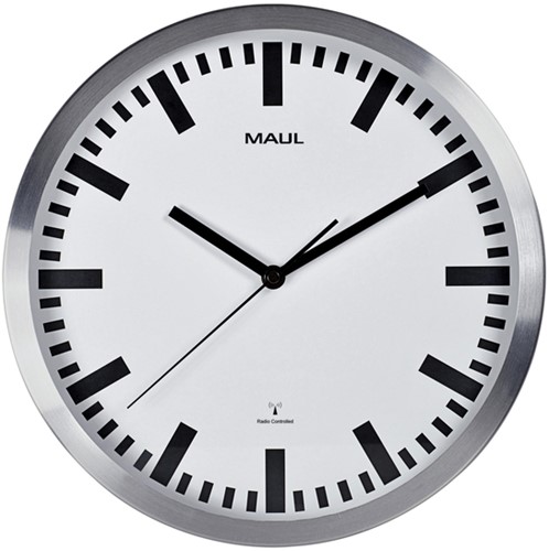 Wandklok MAUL Pilot RC Ø305x45mm aluminium frame wit incl. batterij
