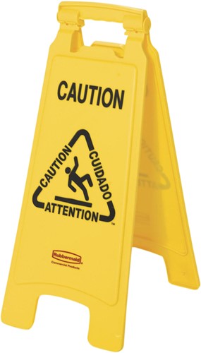Waarschuwingsbord Rubbermaid tweezijdig meertalig 64cm geel