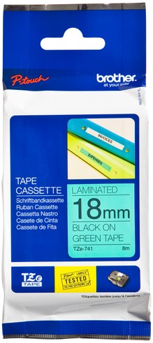 Labeltape Brother P-touch TZe-741 standaard 18mm zwart op groen