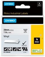 Labeltape Dymo Rhino industrieel vinyl 24mm zwart op wit