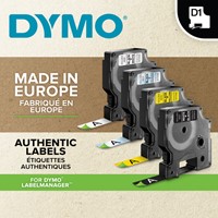 Labeltape Dymo 40910 S0720670 D1 polyester 9mmx7m zwart op transparant-1