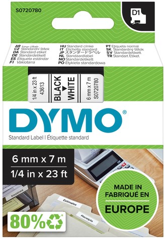 Labeltape Dymo 43613 S0720780 D1 polyester 6mmx7m zwart op wit