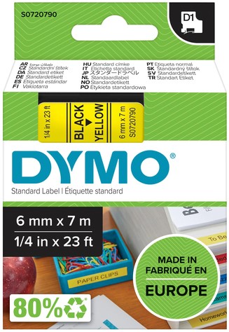 Labeltape Dymo 43618 S0720790 D1 polyester 6mmx7m zwart op geel