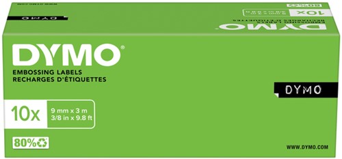 Reliëftape Dymo embossing vinyl 9mm wit op rood-3