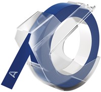 Reliëftape Dymo embossing vinyl 9mm wit op blauw