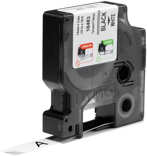 Labeltape Dymo Rhino industrieel polyester 12mm zwart op wit-2