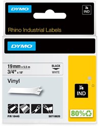 Labeltape Dymo Rhino industrieel vinyl 19mm zwart op wit