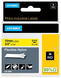 Labeltape Dymo Rhino industrieel nylon 19mm zwart op geel
