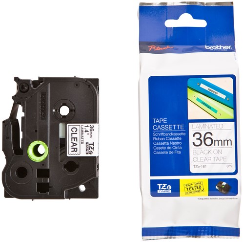 Labeltape Brother P-touch TZe-161 standaard 36mm zwart op transparant-3