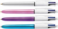 Balpen Bic 4kleuren shine medium zilver/paars/roze/blauw-1