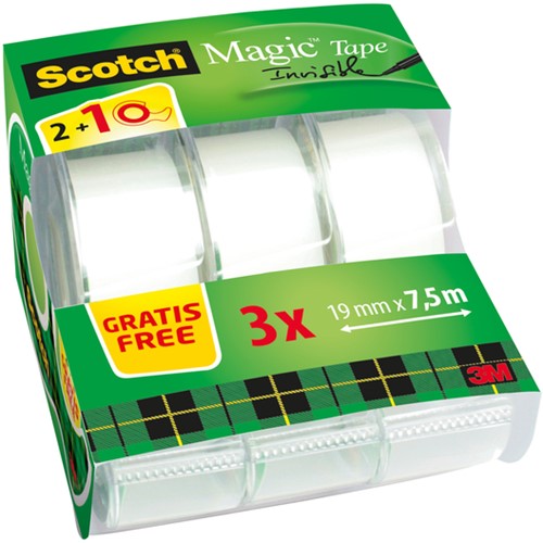 Plakband Scotch Magic 810, 19mmx7.5m, onzichtbaar mat, 2+1 gratis + handdispenser