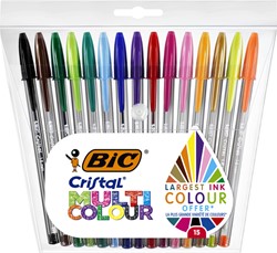 Balpen Bic Cristal, large, assorti, etui à 15 stuks