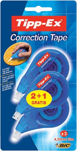 Correctieroller Tipp-ex, zijwaarts, 4.2mmx12m, blister 2+1 gratis