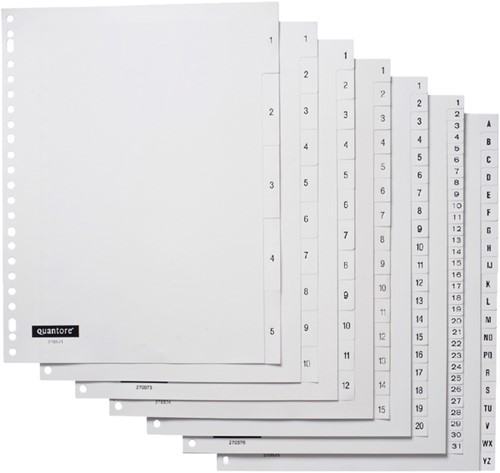 Tabbladen Quantore 23-gaats 20-delig met alfabet wit PP-2