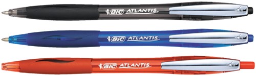 Balpen Bic Atlantis soft metalen clip clic medium blauw-2