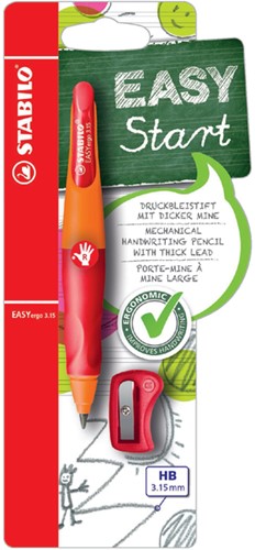 Vulpotlood STABILO Easyergo HB 3.15mm rechtshandig oranje/rood incl puntenslijper blister à 1 stuk