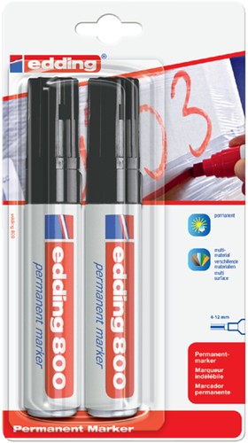 Permanent marker edding 800, schuin, 4-12mm, zwart, blister à 2 stuks