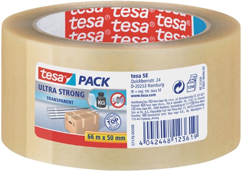 Verpakkingstape tesapack® Ultra Strong, 66mx50mm, transparant