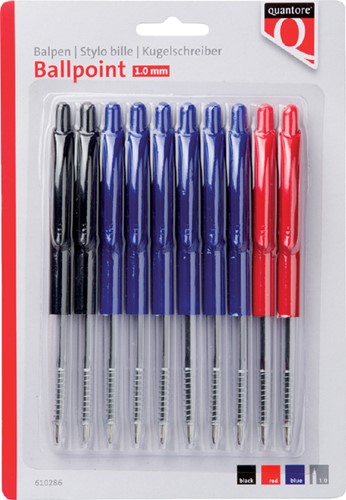 Balpen Quantore drukknop assorti 10 stuks