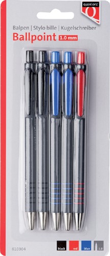 Balpen Quantore grip drukknop assorti 5 stuks