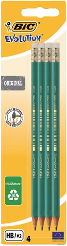 Potlood Bic Evolution ecolutions zeshoekig HB met gumtop blister à 4st