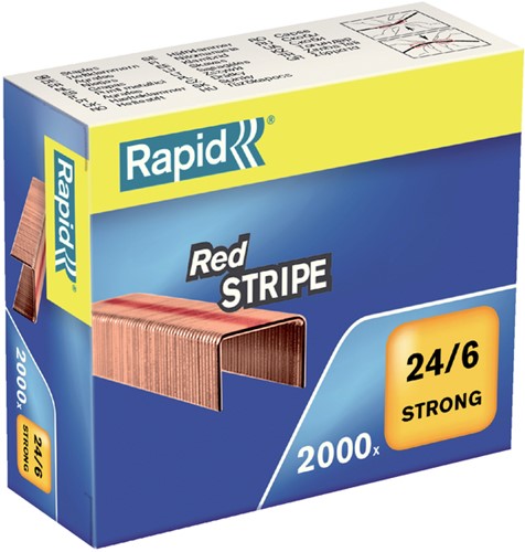 Nieten Rapid, 24/6, verkoperd, red stripe, 2000 stuks