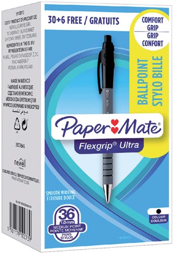 Balpen Paper Mate Flexgrip Ultra medium zwart valuepack 30+6 gratis-4