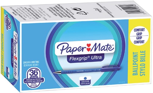 Balpen Paper Mate Flexgrip Ultra, medium, blauw, valuepack 30+6 gratis-4