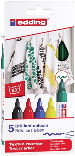 Textielmarker edding 4500 rond 2-3mm basis assorti 5 stuks